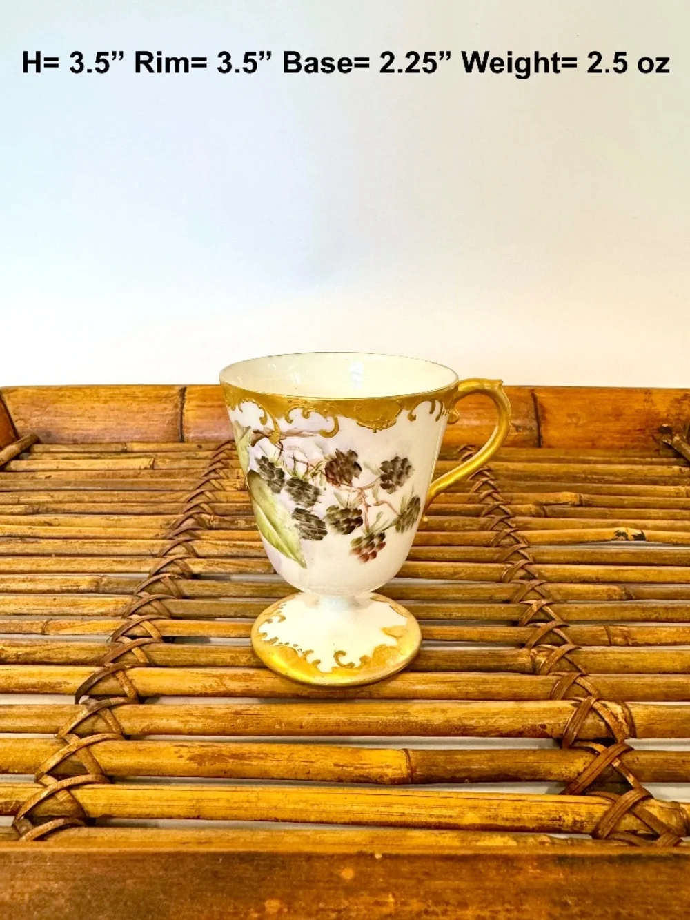 Vintage Hand Painted Porcelain 2-Pc Set Monogram Plate & Footed Berry Teacup